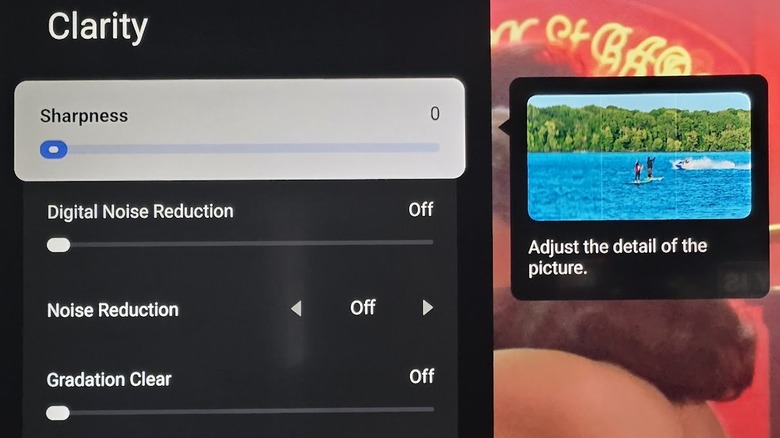 The sharpness slider on a TCL TV.