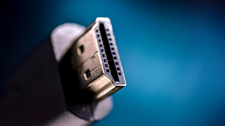 An HDMI cable seen close up.
