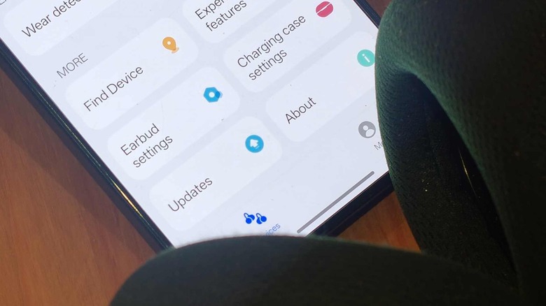 A headphone companion app, showing the Updates button.