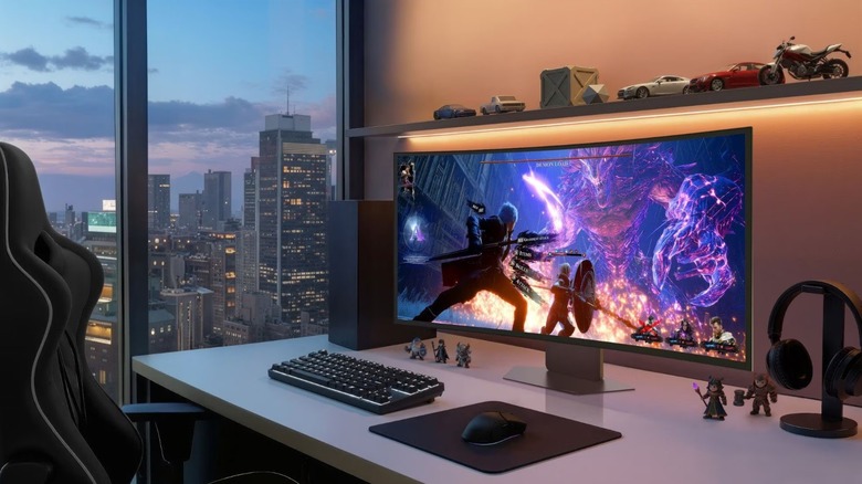 The LG UltraGear Evo GX9 OLED gaming monitor as part of a PC gaming setup.