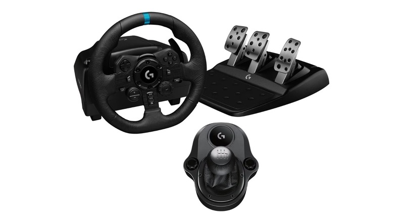 The Logitech G923 SE racing wheel and shifter, on a white background.