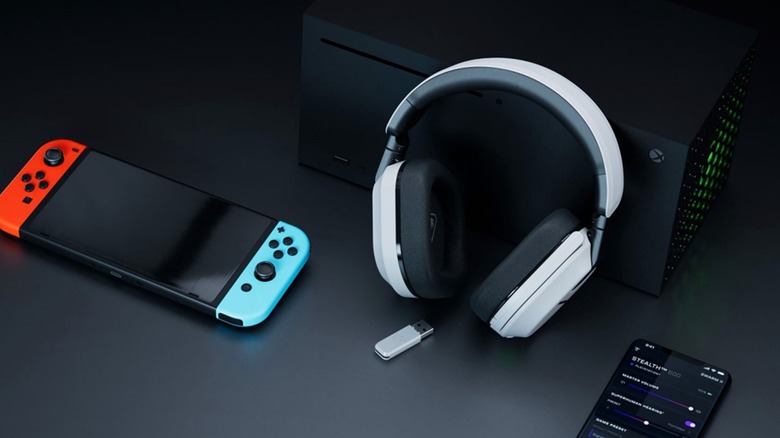 The Turtle Beach Stealth 600 (Gen 3) gaming headset beside an Xbox Series X, Nintendo Switch, and smartphone.