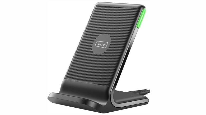 A black iniu wireless charging station against a white background