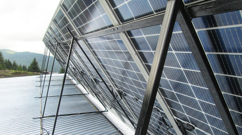 Bifacial solar panels with their reverse side shown