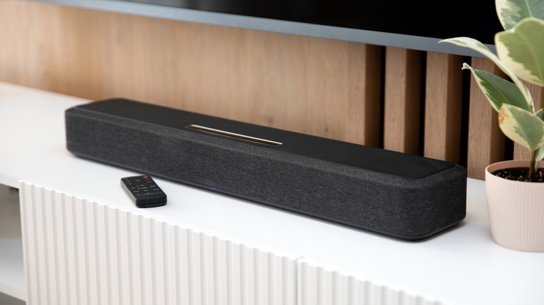 Soundbar placed on a desk