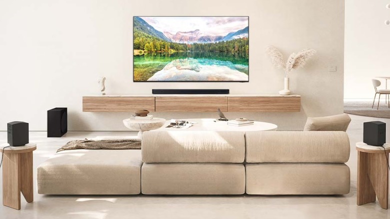 The Samsung HW-Q930D soundbar system set up in a living room
