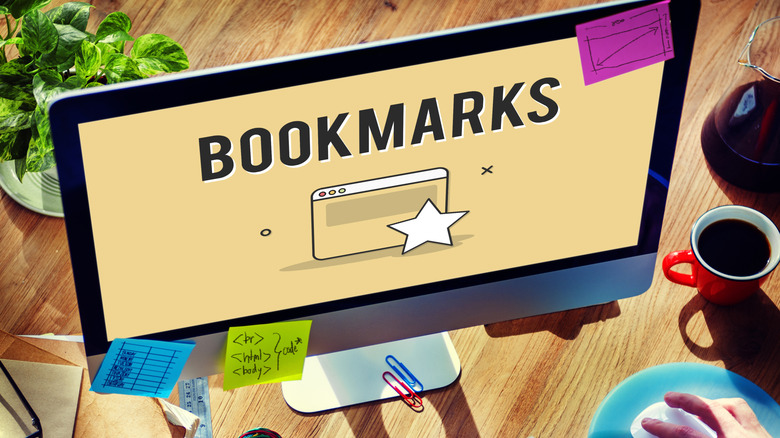 A computer screen that says bookmarks on it