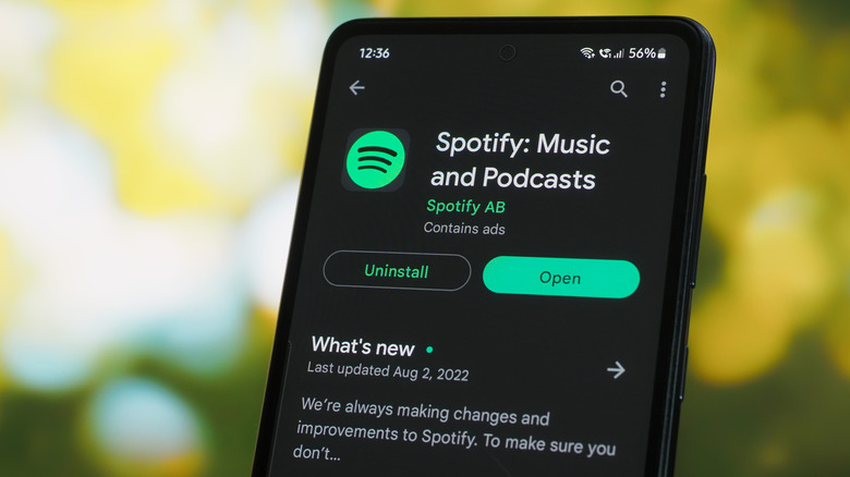 A smartphone with the Spotify app page open.