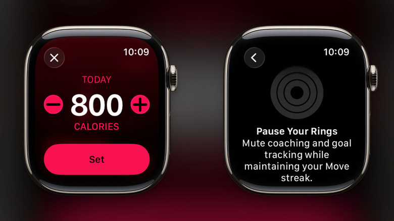 Changing activity ring and pausing rings on Apple Watch.