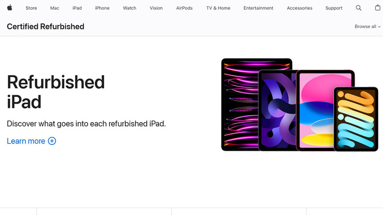 A screenshot of the Refurbished iPad page on Apple's Certified Refurbished online store.