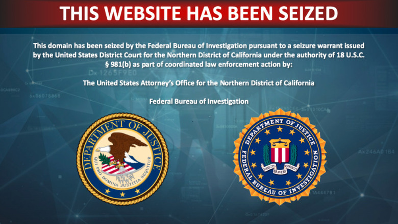 FBI Website seizure warning, it reads: THIS WEBSITE HAS BEEN SEIZED.