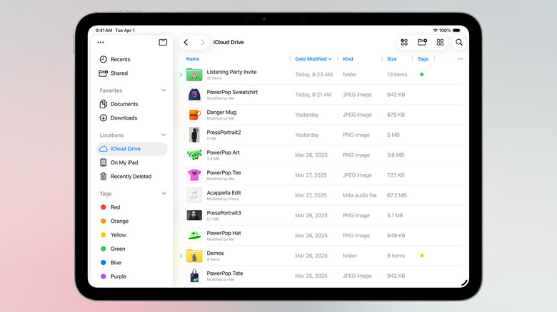 Files app on iPad shown with column view similar to Finder on the Mac.