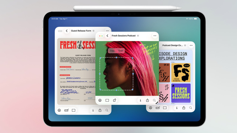 iPad showing floating resizable windows.