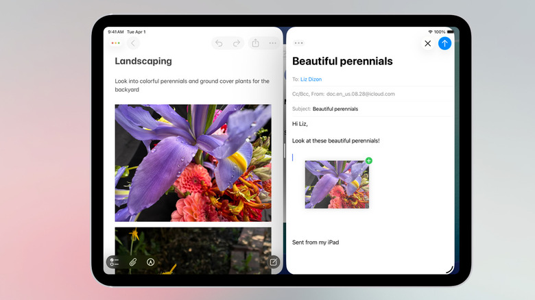 Dragging and dropping an image from Notes app to Mail app.