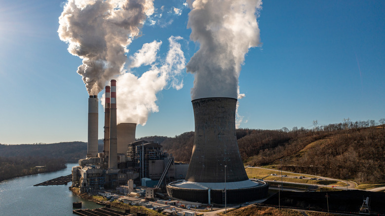 Aerial view of coal powered electricity power station