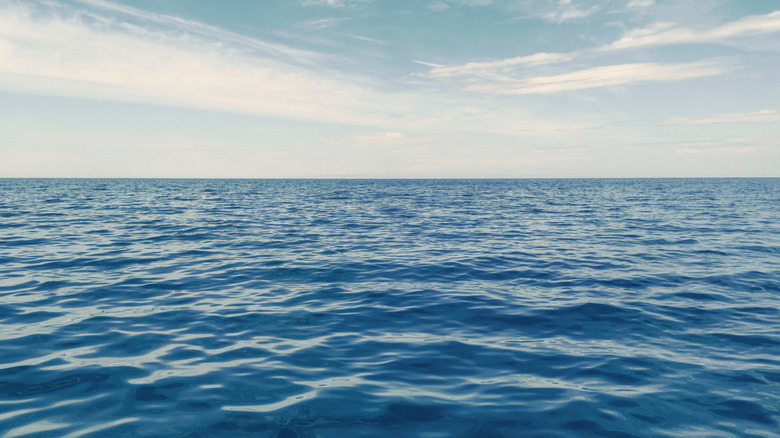 Blue ocean with gray sky