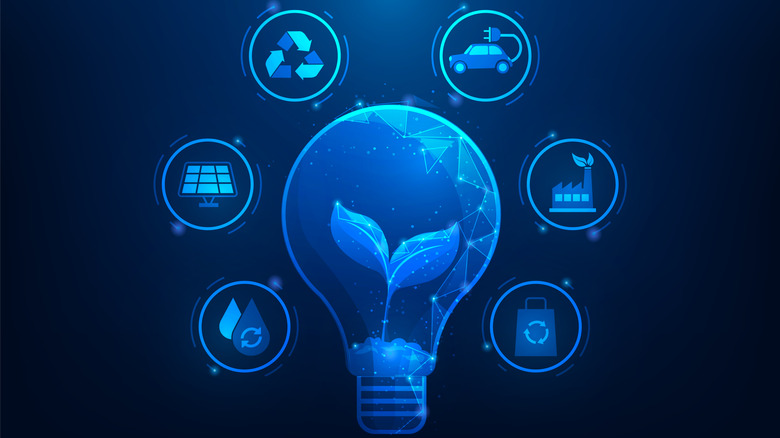 biotechnology and ecology lightbulb in blue background