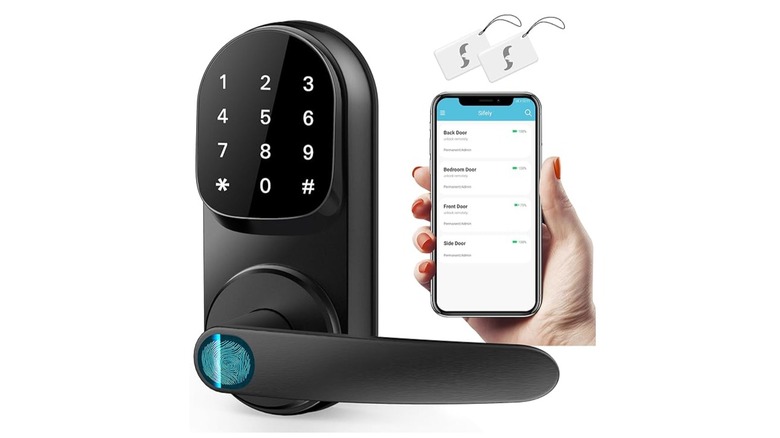 Keyless smart lock with phone app and key fobs