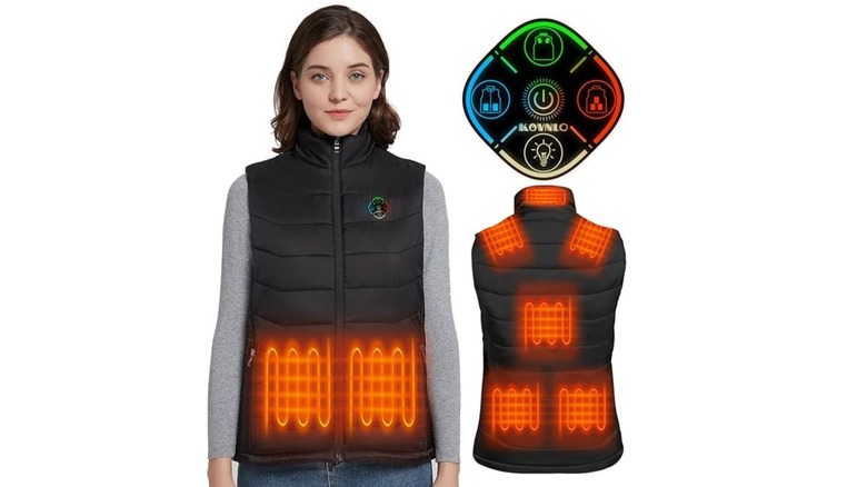 Woman wearing a heated jacket