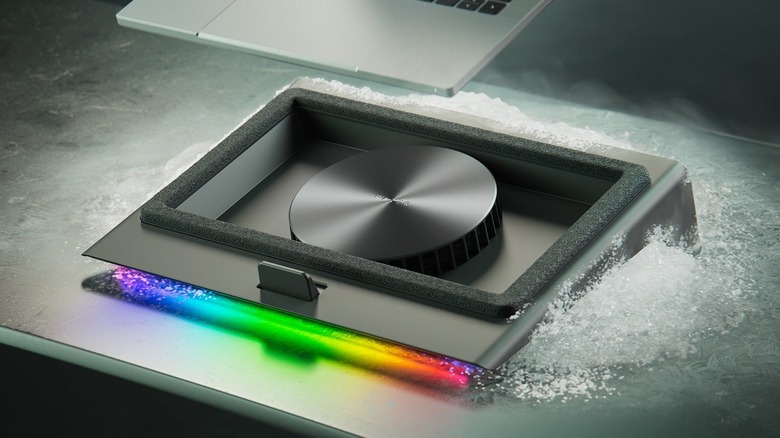 Razer laptop cooling pad sitting on a table