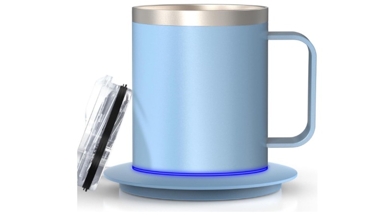 A sky blue YIMUBREEZ Self Heating Coffee Mug