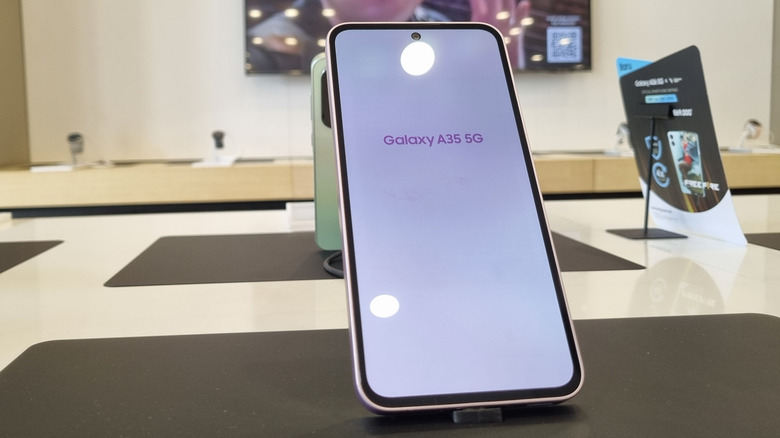 Samsung Galaxy A35 on display in a store