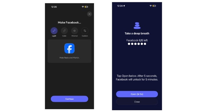 A pair of screenshots of the ScreenZen app.