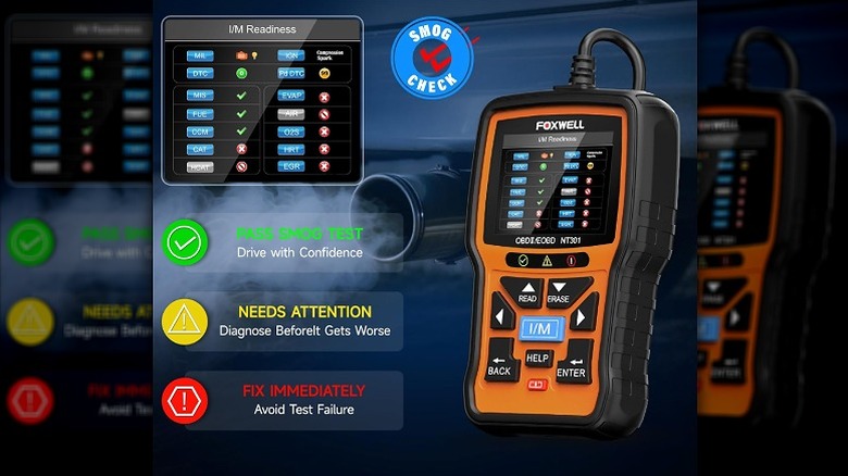 Car diagnostic tool with different features displayed