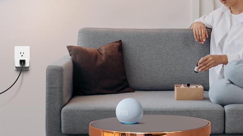 TP-Link Tapo Smart Plug in a wall outlet, hooked up to Alexa