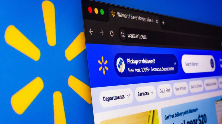 A close-up of the Walmart website at the domain Walmart dot com.