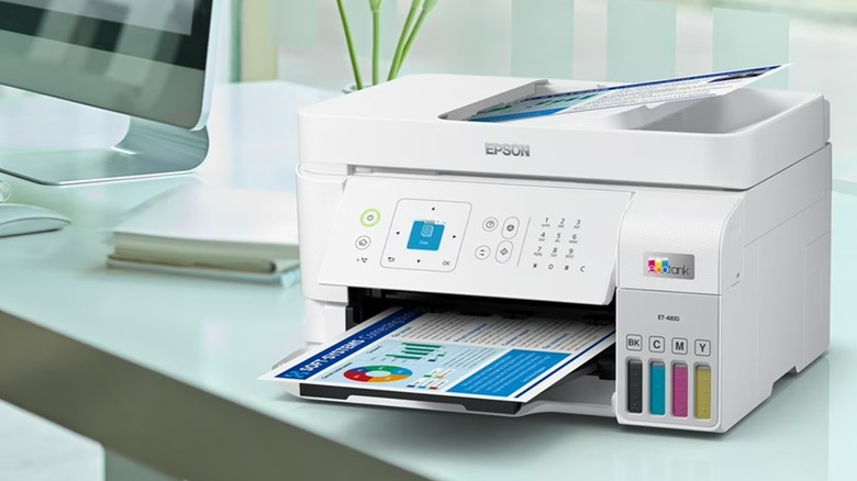 The Epson EcoTank ET-4810 wireless printer on an office table.