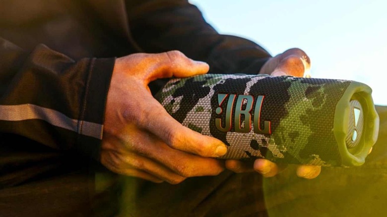 The JBL Flip 7 in a man's hand.