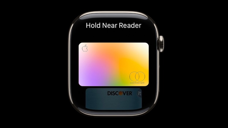 An Apple Watch showing the available cards for Apple Pay.