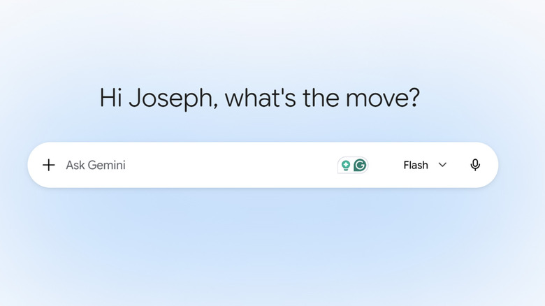 The main UI of Google Gemini waiting to ask you a question.