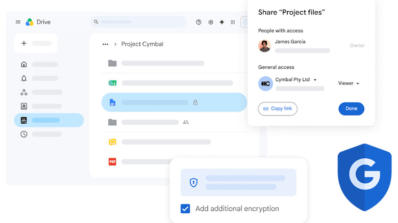A collage of Google Drive functionality against a white background.