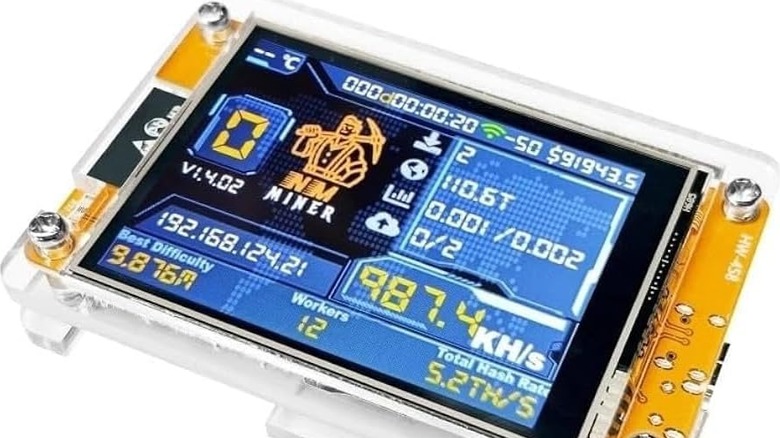 Close-up shot of a USB Bitcoin lottery miner