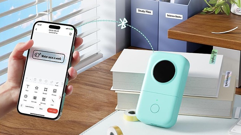 Printing labels via portable label maker using smartphone app.