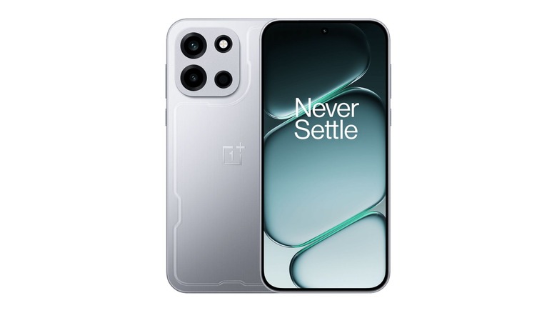 Silver OnePlus Turbo 6 phone front and back