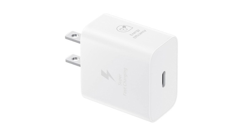 White Samsung 25W Wall Charger showing its USB-C port