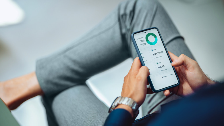 A person checking their finances on their phone