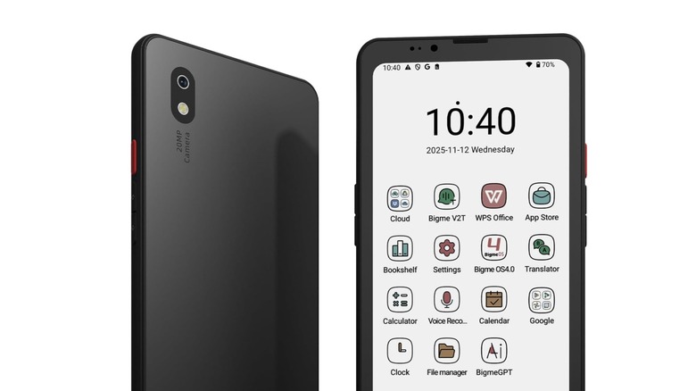 Front and back view of the BigMe Hibreak Pro Color smartphone on a plain white background