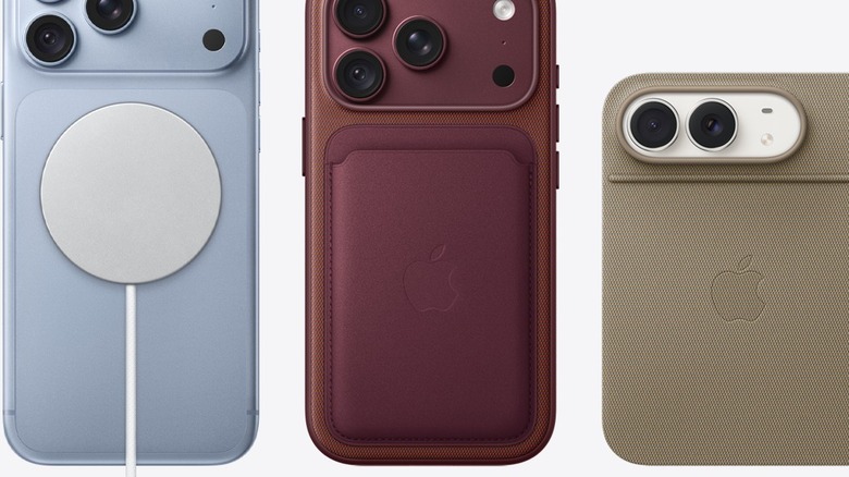 iPhone 18 Pro Max in burgundy with FineWoven MagSafe Wallet attached on the back