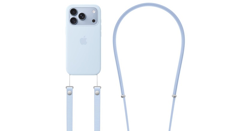 Blue iPhone 18 Pro Max with case connected to blue Crossbody Strap
