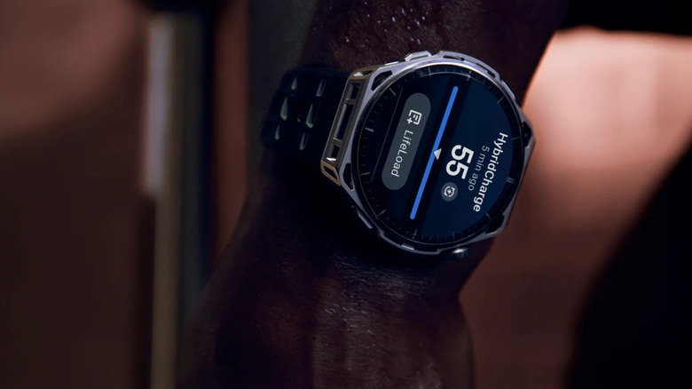 Sweaty hand wearing Amazfit Balance 3