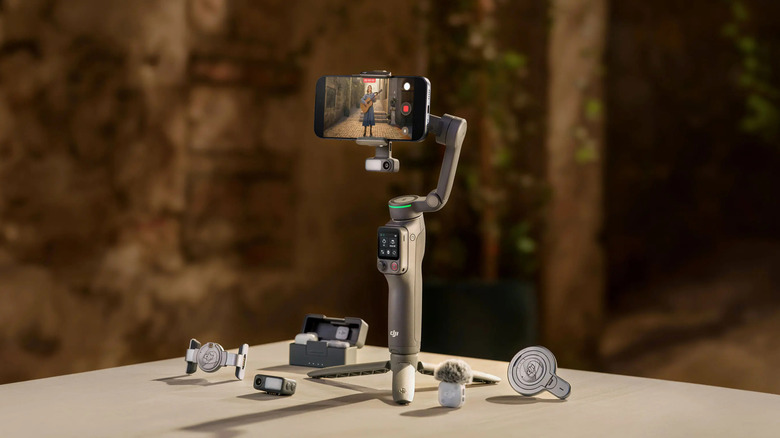 DJI osmo 8p gimbal and all its accesories on a table