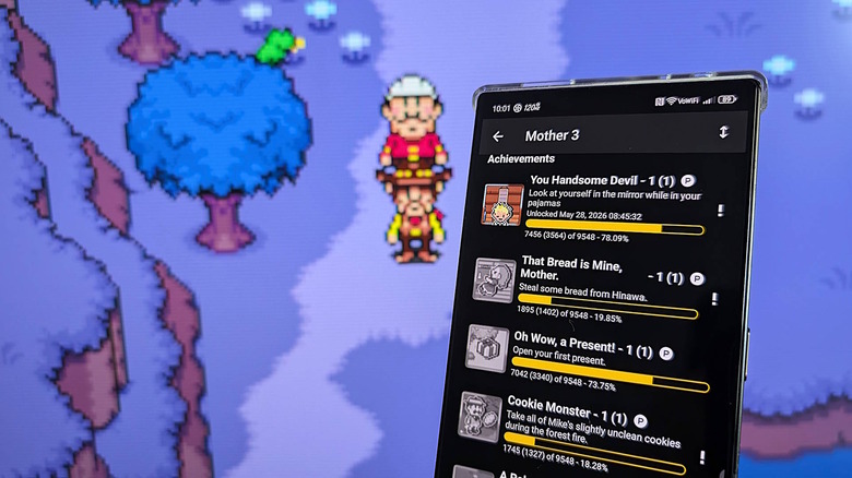 RA Tracker RetroAchievements tracking app on phone with Mother 3