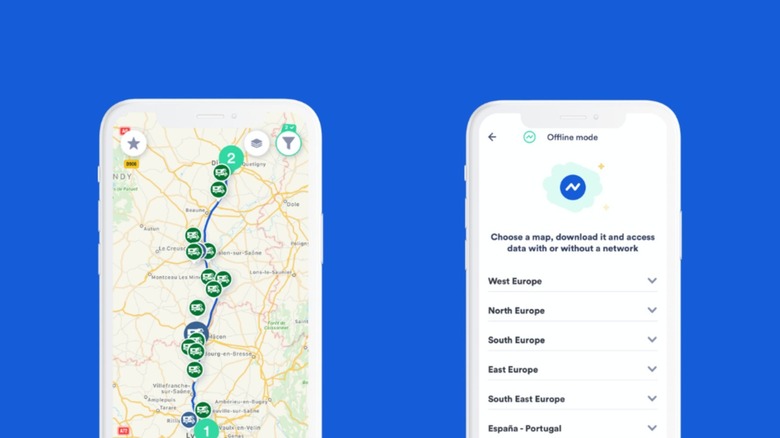 Screenshots of the Park4Night app showing an interactive map as well as points of interest.