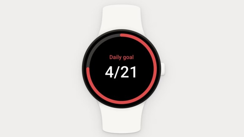 A render of the Todoist app running on a Wear OS watch, showing number of daily goals completed.