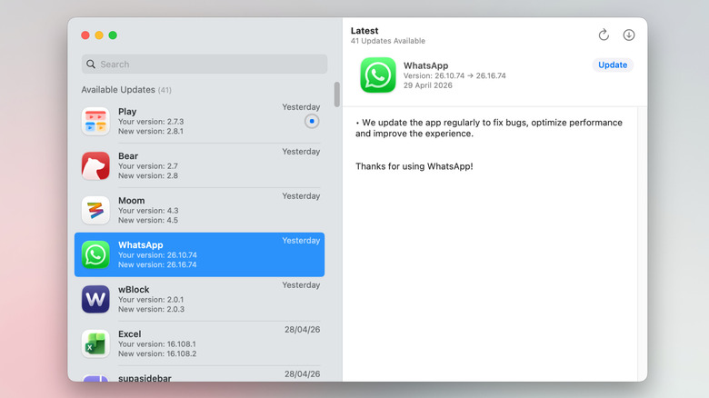 Latest Mac app showing all available app updates with release notes.