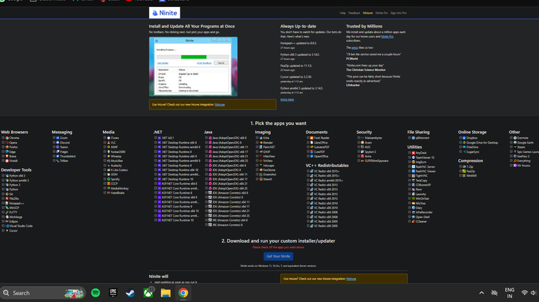 A screenshot of the Ninite page, where you choose all the apps you want to download to make your custom installer